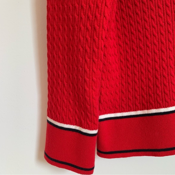 Sale! $70 Tommy Hilfiger Women's Classic Red Johnny Collar Cable Sweater Size S - Picture 5 of 9